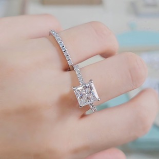 European and American 3 Carat Sugar Cube Moissanite Ring 925 Sterling Silver Set Stacking Accessories Women's Wedding Ring Cross-Border Exclusive Wholesale