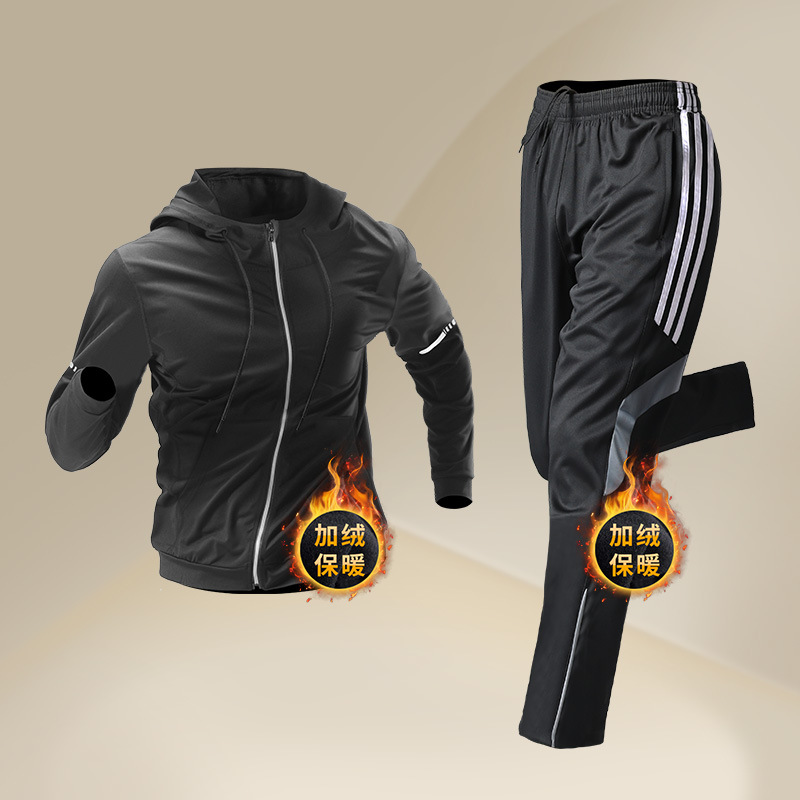 Trajes deportivos de invierno para hombres, ropa de entrenamiento para correr, chaqueta de acondicionamiento térmico de lana, ropa seca rápida de otoño y invierno, ropa de bicicleta para correr por la mañana
