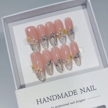 跨境秋冬新款纯手工穿戴甲轻奢小红书爆款美甲批发法式蝴蝶猫眼高