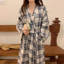 日系睡袍少女春秋新款长袖简约休闲浴袍长款宽松和服ins风家居服