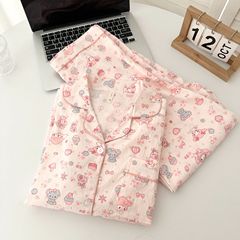 云朵棉睡衣女款春秋季可爱公主风卡通开衫长袖大码宽松家居服套装