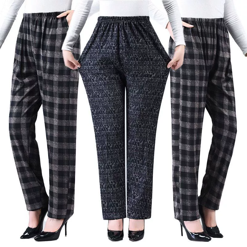 Женские брюки среднего и пожилого возраста Весенние и осенние мамы брюки брюки толстая талия бабушки прямого кроя свободные плюс размер повседневные брюки пожилые брюки