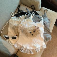 国境を越えたレーヨン素材の犬柄美背ブラ、胸パッド付きキャミソール、若々しいセクシーなインナーウェア、レースの縁取りがエレガントで上品