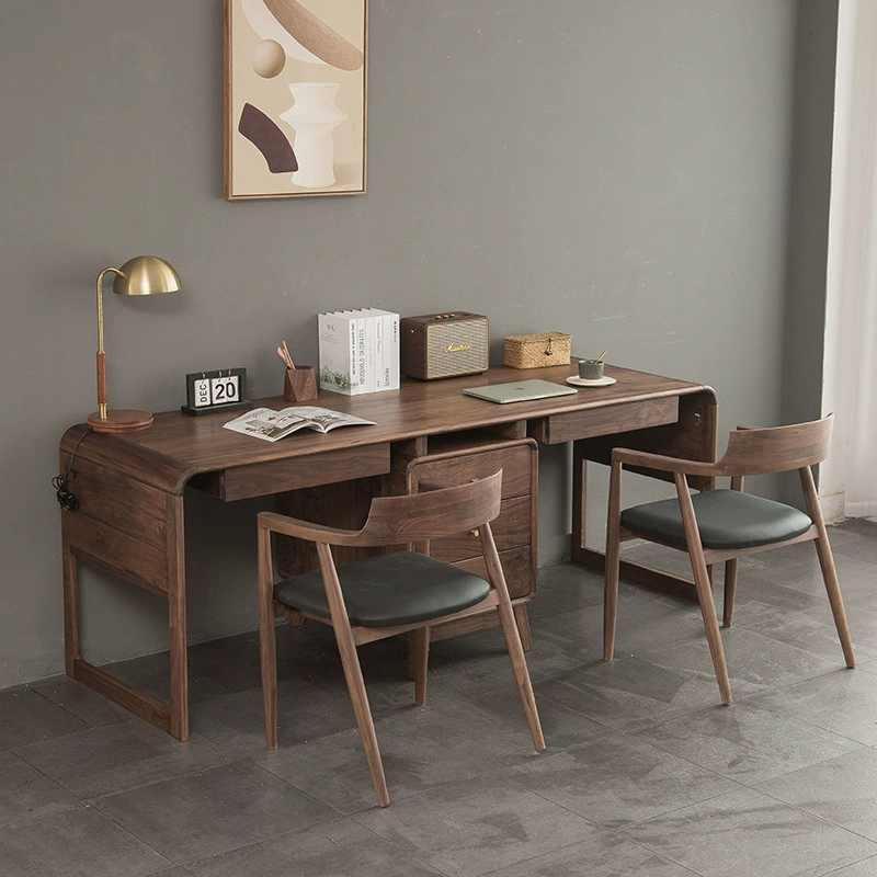 Скандинавский простой черный орех домашний стол для двух человек письменный стол двойной учебный стол компьютерный стол из твердой древесины