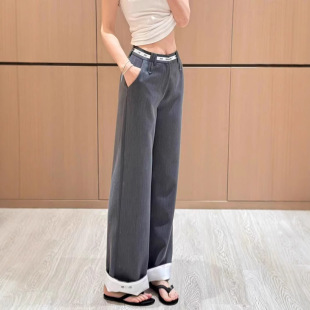 Nanyou High-End Miu Series 25 Spring and Summer Age-Reducing Fashion Versatile Slimming Letter Wide-Leg Pants Rolled-Up Casual Pants for Women