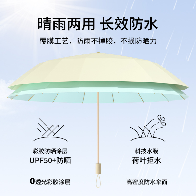 Umbrella Women's Sunny and Rainy Dual-Use Extra-Large Thickened Reinforced Sun Protection UV Protection Folding Manual Wind-Resistant Silver Rubber Sun Umbrella