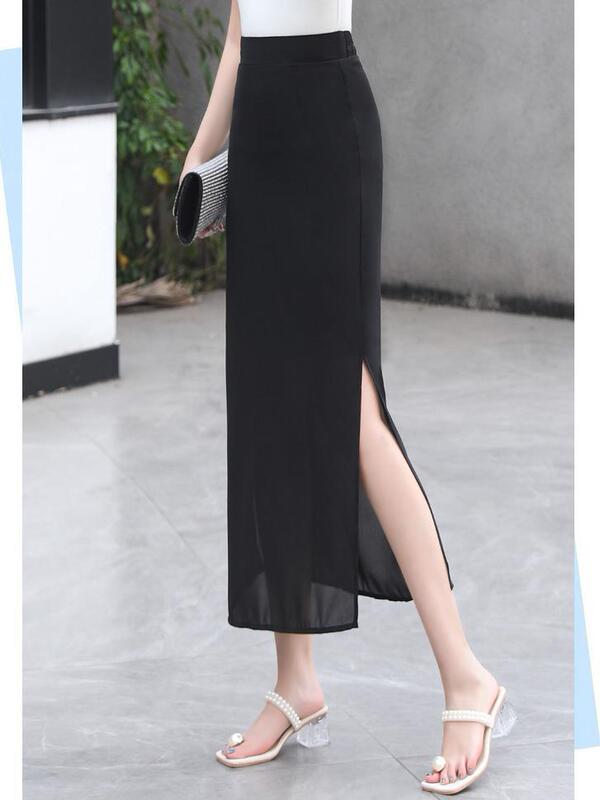 Thin Slit Skirt, 2026 Summer New Style, Hip-Hugging Skirt, Drapey Mid-Length Chiffon Straight Pencil Skirt Thin Slit Skirt, 2026 Summer New Style, Hip-Hugging Skirt, Drapey Mid-Length Chiffon Straight Pencil Skirt