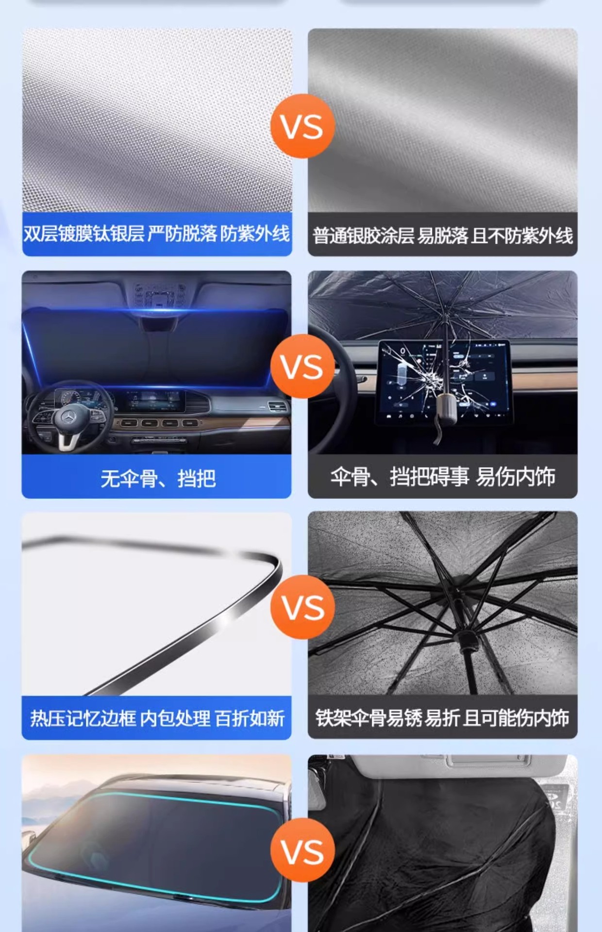 Car sun visor silver-coated sun visor double ring titanium silver front visor summer sun protection and heat insulation sun visor folding sun visor