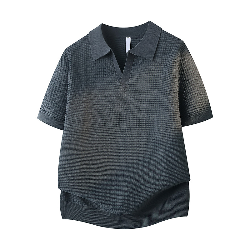 Polo camiseta de punto camiseta de manga corta hombre cuello V gaviota cuello viejo dinero waffle hielo camiseta de verano fábrica transfronteriza al por mayor