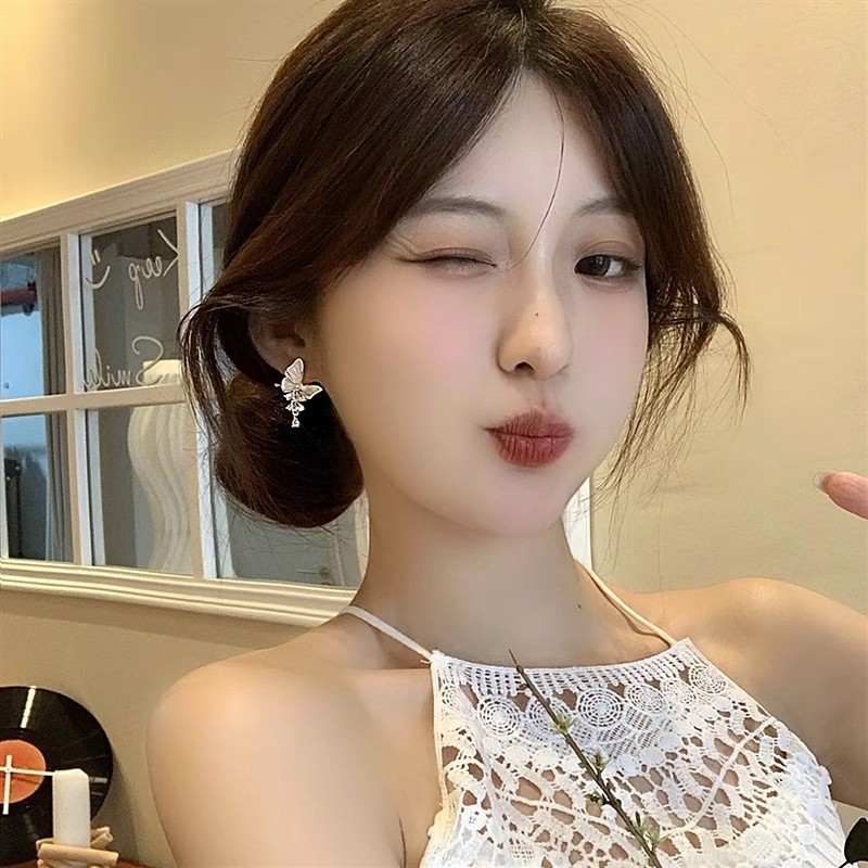新款超仙闪耀锆石流苏蝴蝶耳环小众设计感时尚百搭耳钉高级感耳饰|undefined