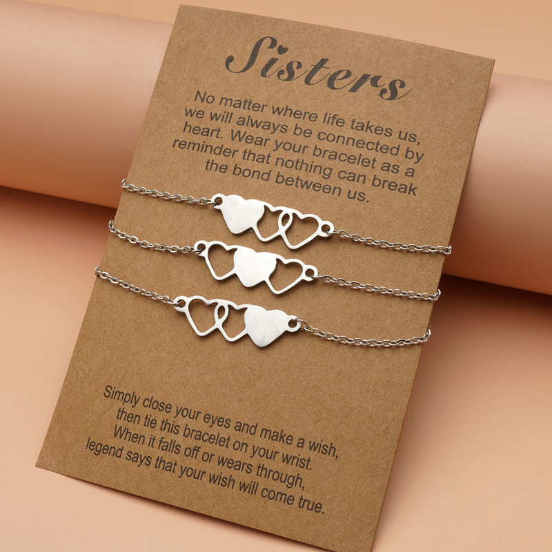 Cross-border new best friends bracelet European and American creative personality stainless steel heart-shaped chain bracelet 3 piece set