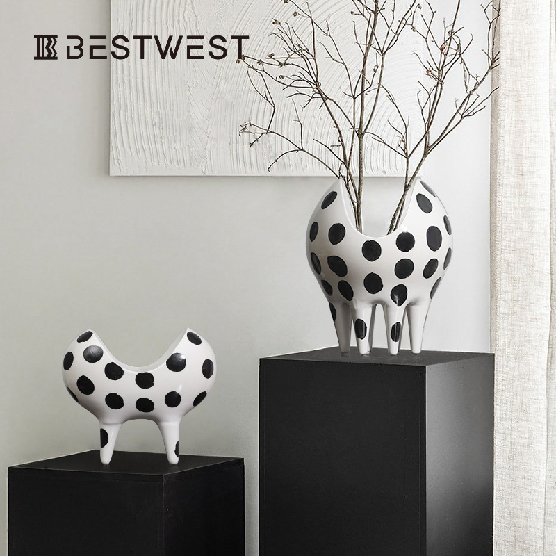 Best West Yayoi Kusama Black And White Polka Dot Tall Glazed Ornament French Home Living Room Decoration