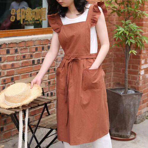Cross-border anti-fouling lace pastoral style cotton and linen apron for hand wiping Korean style art blouse modern simple floral bib