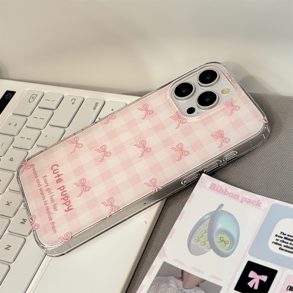 Protective Phone Case With Pink Grid Design For Iphone Models_voghion.com
