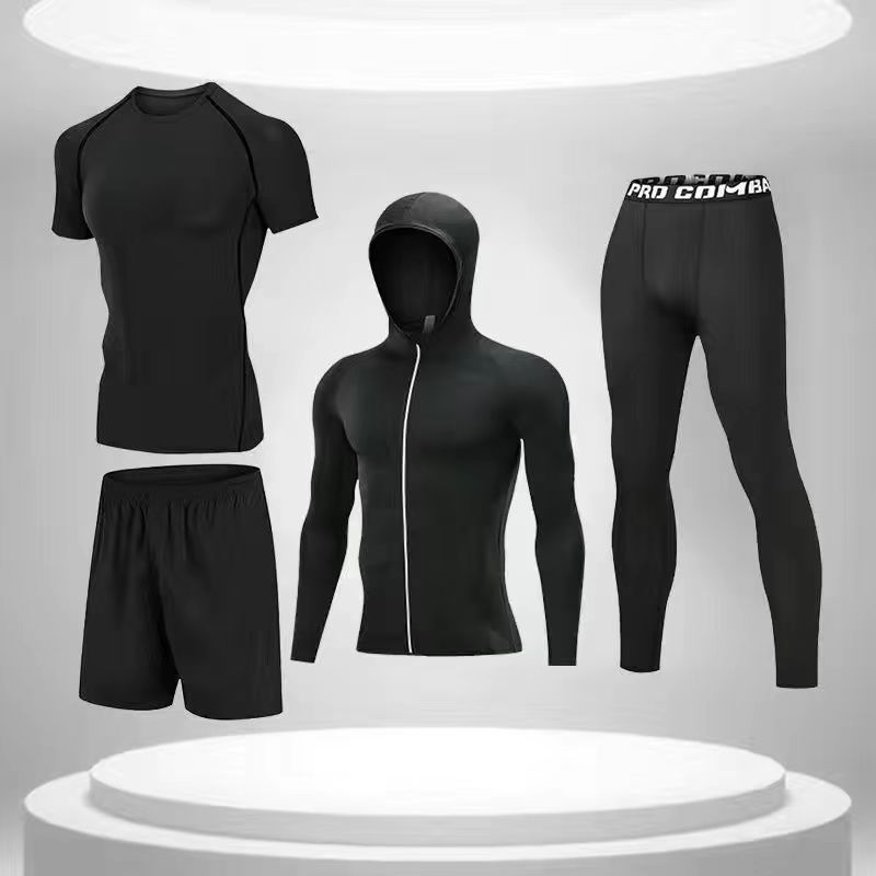 Medias de secado rápido para hombres de manga larga cálido entrenamiento para correr equipo de fitness otoño e invierno traje deportivo elástico alto