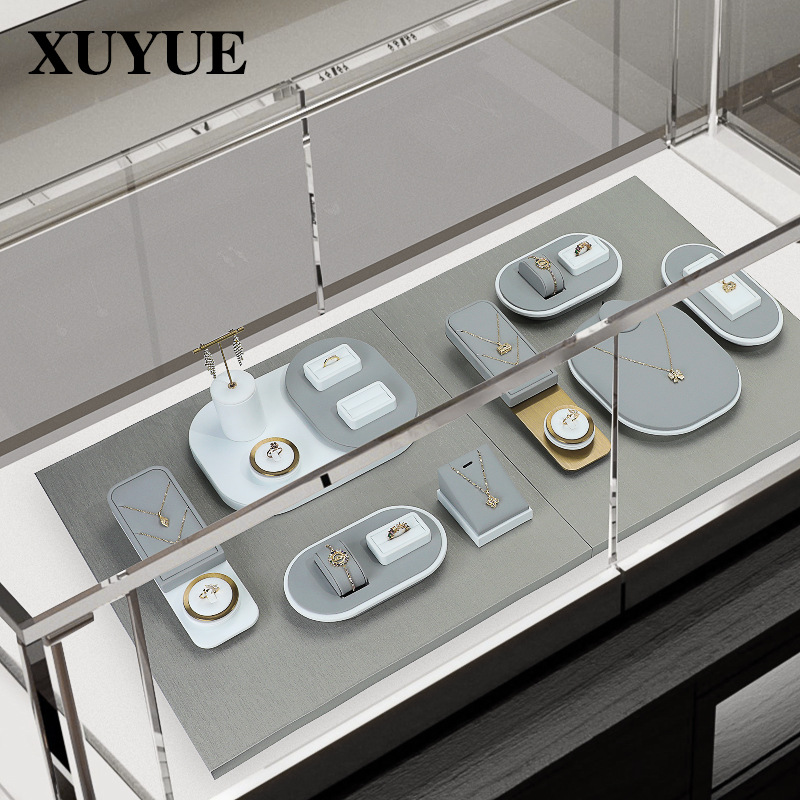 Xuyue jewelry display rack PU high-grade gray necklace earrings ring counter light luxury accessories display stand exhibit rack