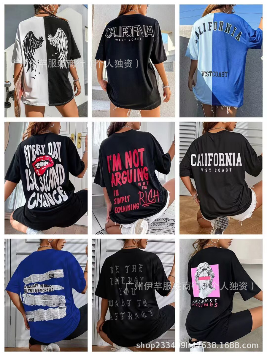 Women's T-shirt top available跨境女士印花T恤上衣新款现货批发