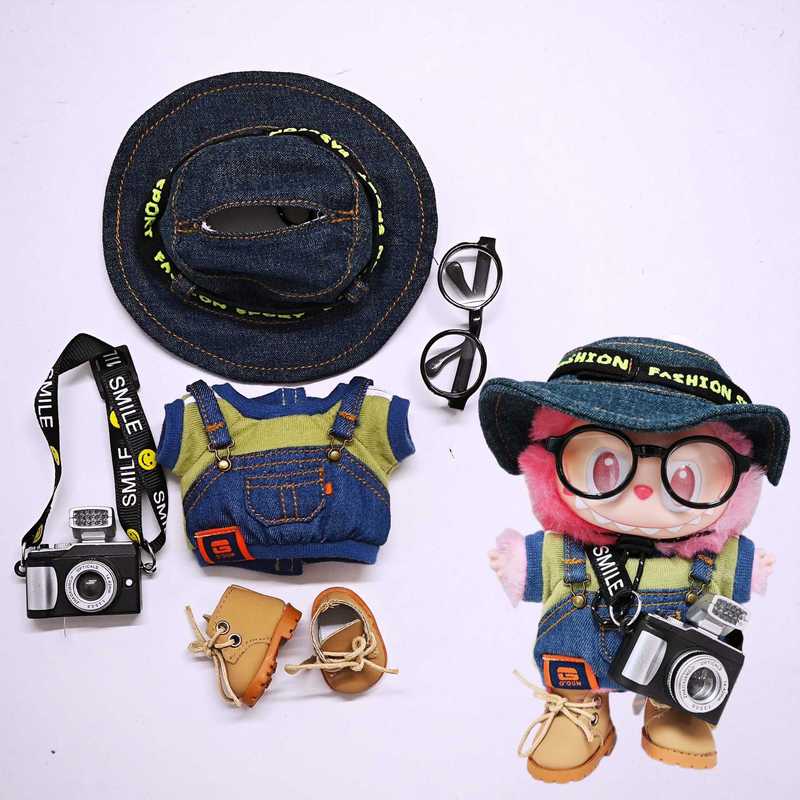 Labubu子供服一二三代布子供服漁師帽バックパンツtシャツセット15cm 17cm子供服|undefined