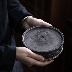 純錫老壺承復古日式功夫茶具干泡台茶盤建水養壺茶承托盤壺墊蓄水