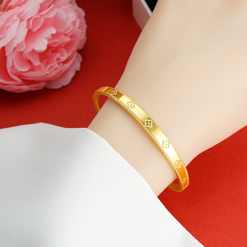 Pulsera de trébol de oro de Vietnam pulsera de bambú de aleación de cobre sin desvanecimiento de larga duración para mujer pulsera de oro de imitación joyería