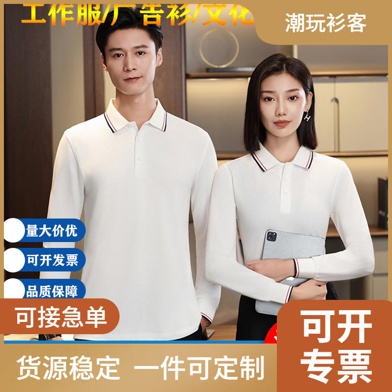 High-End Autumn and Winter Polo Shirt Lapel T-Shirt Work Clothes Printed Logo Pima Cotton 210g Corporate Uniform Advertising Shirt