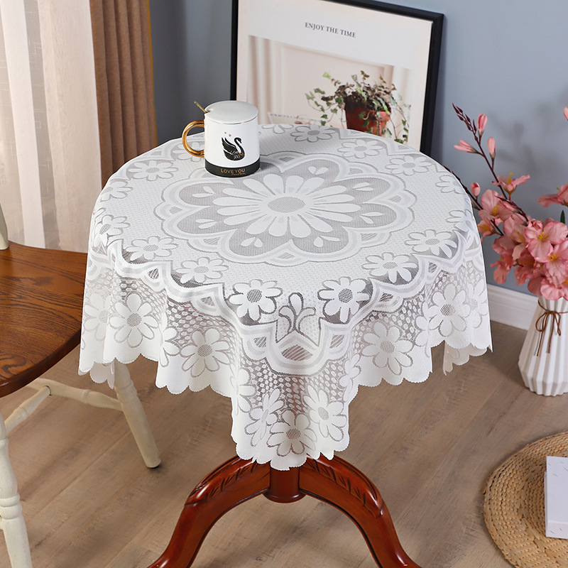 Amazon Lace Diamond Lattice Hollow White Round Tablecloth Square Tablecloth Decorative Cloth Geometric Table and Chairs
