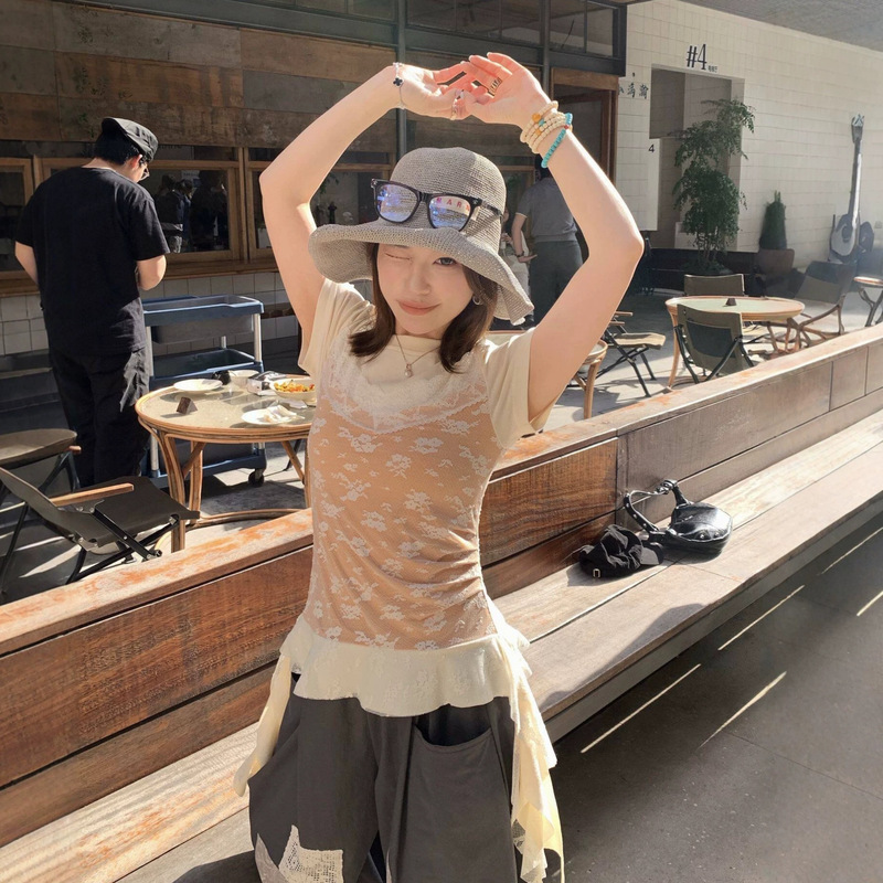 Dd【Orange Summer Star】Slim Fit Embroidered T-Shirt for Women, Short Sleeve Top with Unique Design for Summer Dd【Orange Summer Star】Slim Fit Embroidered T-Shirt for Women, Short Sleeve Top with Unique Design for Summer
