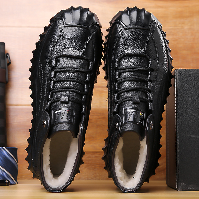 Winter Large Size 48 Shoes Men's Fleece-Lined Boots High-Top Casual Genuine Leather Warm Shoes Comfortable For Men_vogvips.com