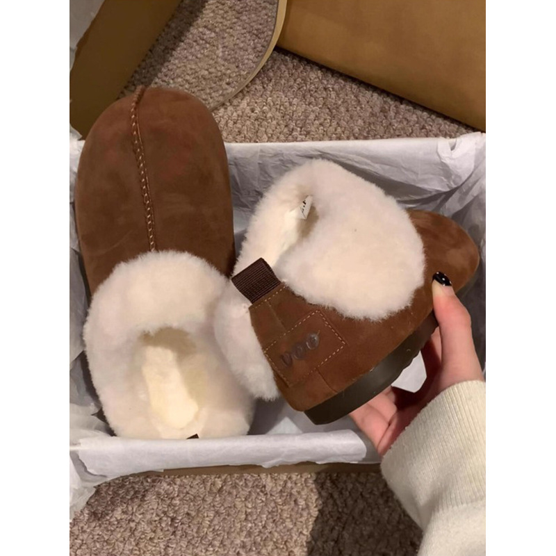 Plush Snow Boots, Winter Style, Fur Integrated Cotton Shoes, Retro Thick-Soled Fleece-Lined Warm Birkenstock Shoes for Winter