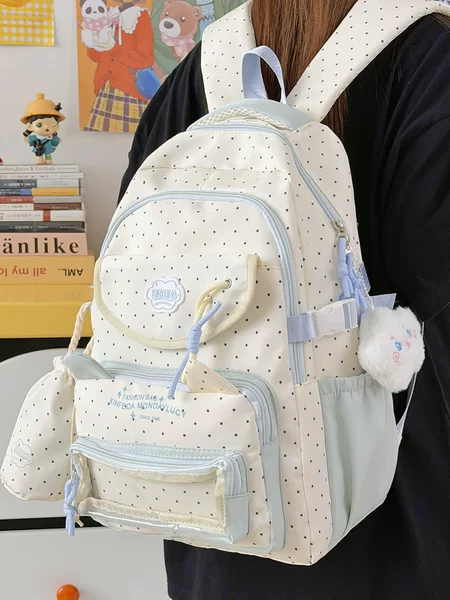 College-style cute girl polka dot backpack, high-appearance student daily large-capacity lightweight school bag, ita bag backpack