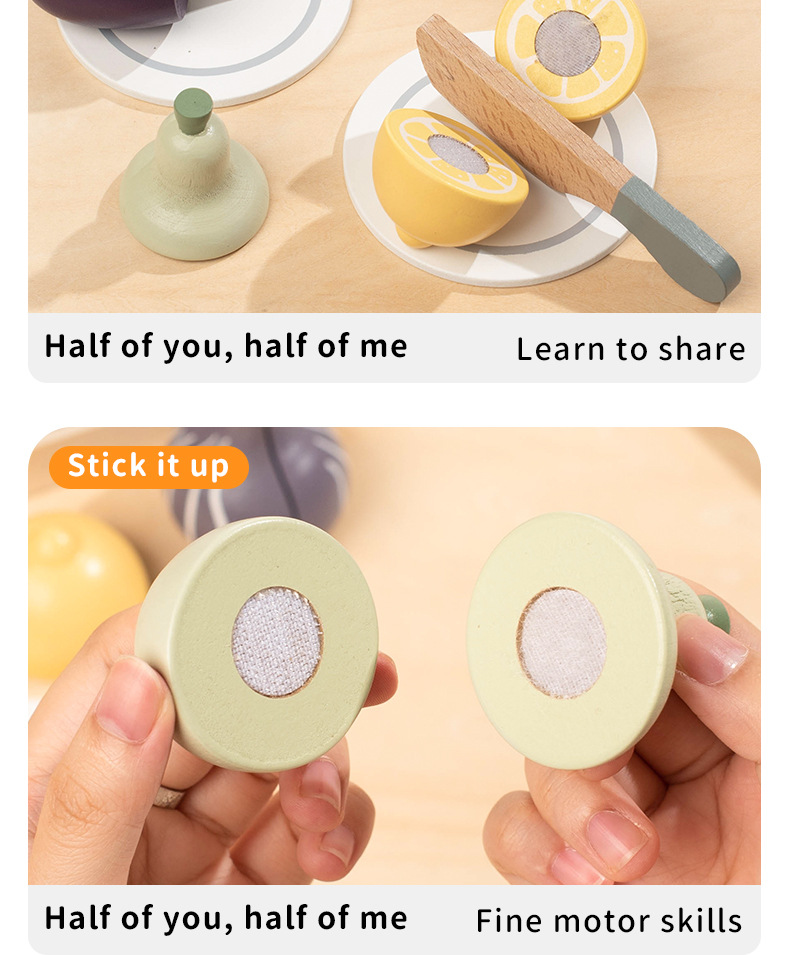Wooden Early Education Intelligent Simulation 14-piece Tableware Fruit Cutting Play Set Baby Pretend Play Kitchen Toy