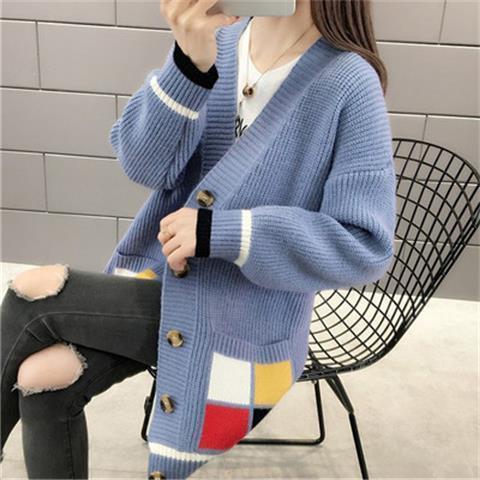 Mid-length cardigan sweater women's clothing 2022 new trendy Korean style versatile outerwear knitted coat autumn and winter loose thickened