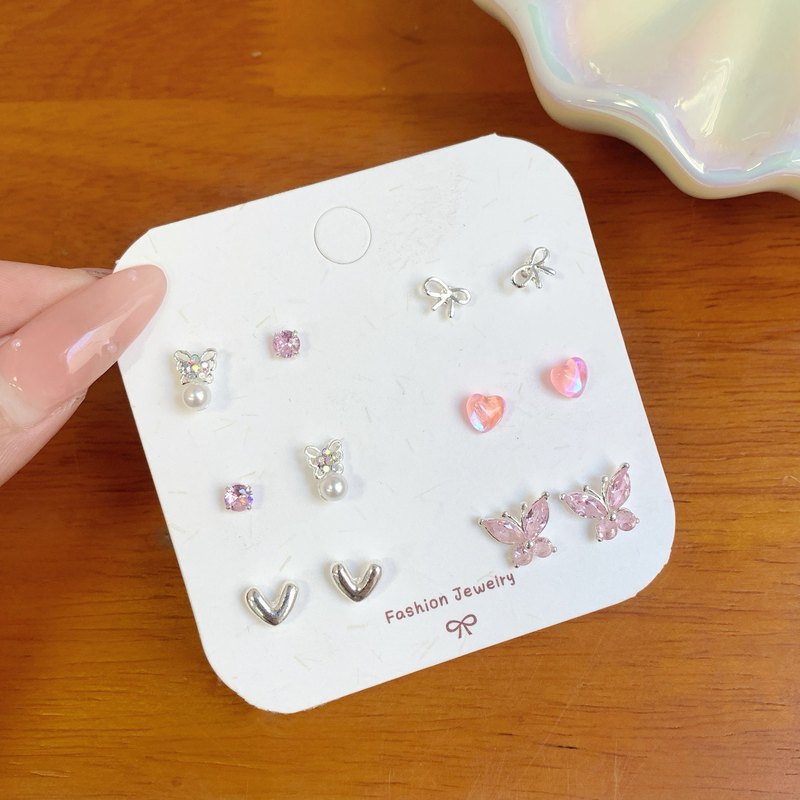 夏の蝶のイヤリングセット 女性用 多用途で繊細なジルコン ガーリーなピンクのイヤリング 花のイヤリング 卸売|undefined