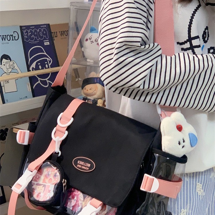 かわいいカレッジスタイルの女の子のクロスボディバッグ日本のins学生大容量多用途メッセンジャーバッグ透明バーバッグ|undefined