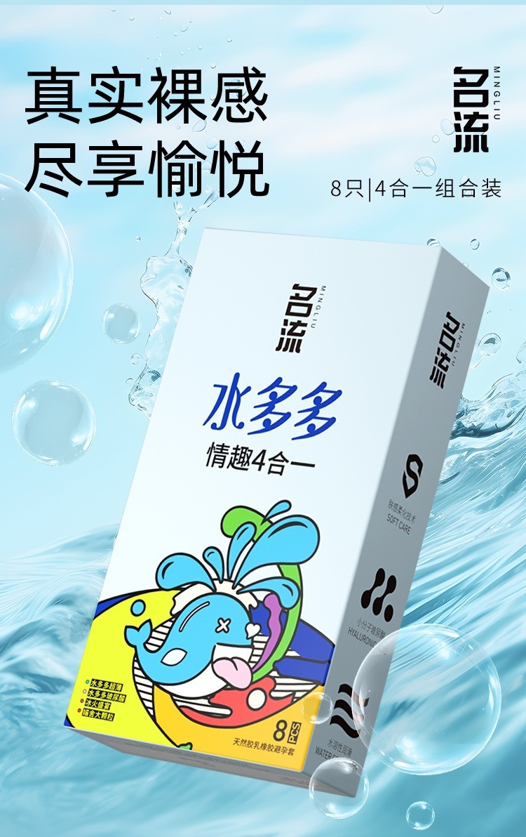Celebrity Liu Duoduo 4-in-1 Natural Latex Condoms, Ultra-Thin Smooth, 8-Pack, Medium — detail image 11