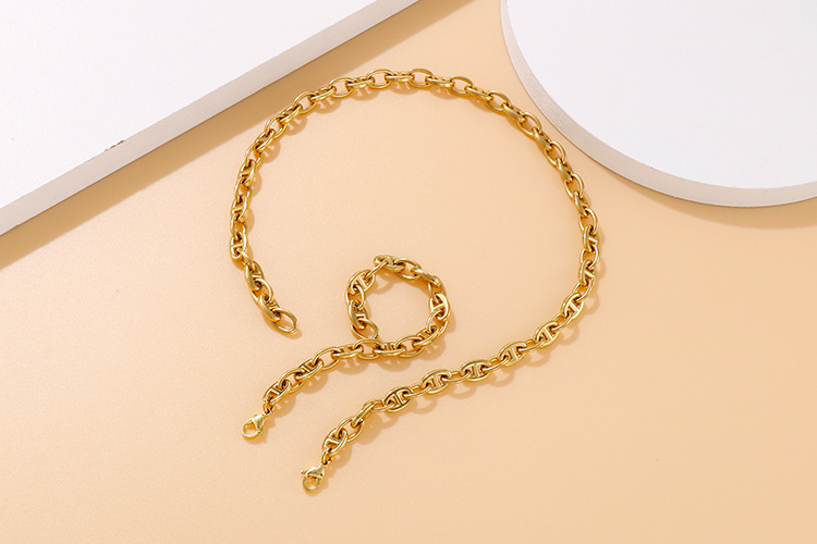 new fashion oval ring open buckle stainless steel necklace bracelet set wholesale nihaojewelry