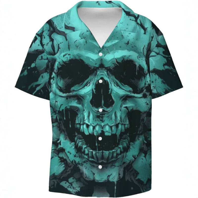 European and American Cross-Border Foreign Trade Popular Men's Skull Print Short-Sleeved Shirt Summer Casual Street Fashion Gothic Style European and American Cross-Border Foreign Trade Popular Men's Skull Print Short-Sleeved Shirt Summer Casual Street Fashion Gothic Style