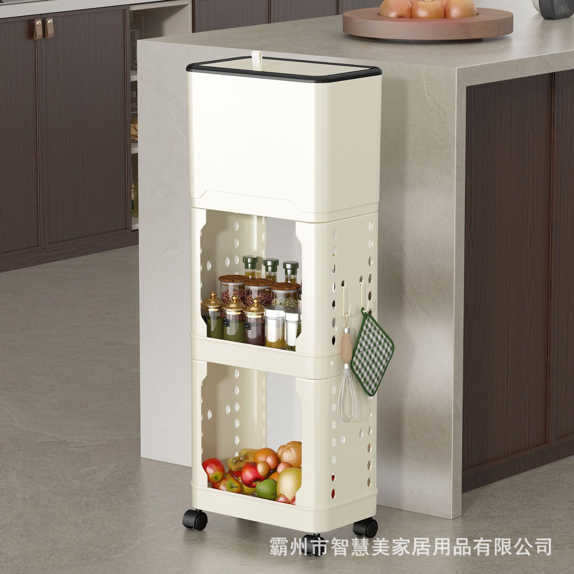 New Kitchen Trash Can Household Large-Capacity Sliding Cover Removable Double-Layer High-Style Storage Rack Without Bending over