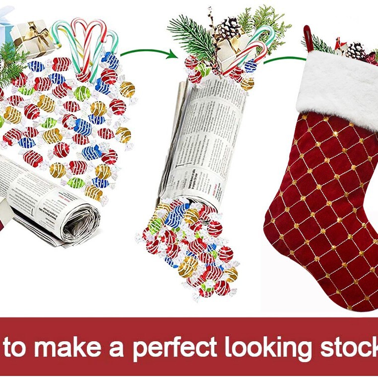 2023新品格子金クリスマス靴下金色スパンコールキャンディー袋クリスマスツリー飾り靴下祝日プレゼント袋|undefined
