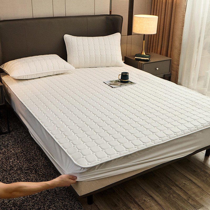 Cotton Quilted Mattress Protector Solid Color Hotel Bed Cover_voghion.com