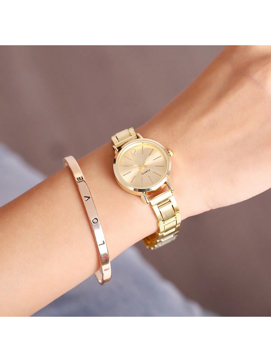 Reloj de mujer correa de acero temperamento reloj de pulsera de moda simple moda reloj de cuarzo conjunto de pulsera image 17