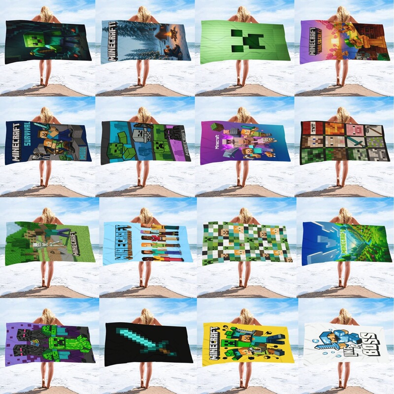 Popular foreign trade item: Minecraft-themed cartoon beach towel, ultra-fine fiber beach towel, children's digital print bath towel Popular foreign trade item: Minecraft-themed cartoon beach towel, ultra-fine fiber beach towel, children's digital print bath towel