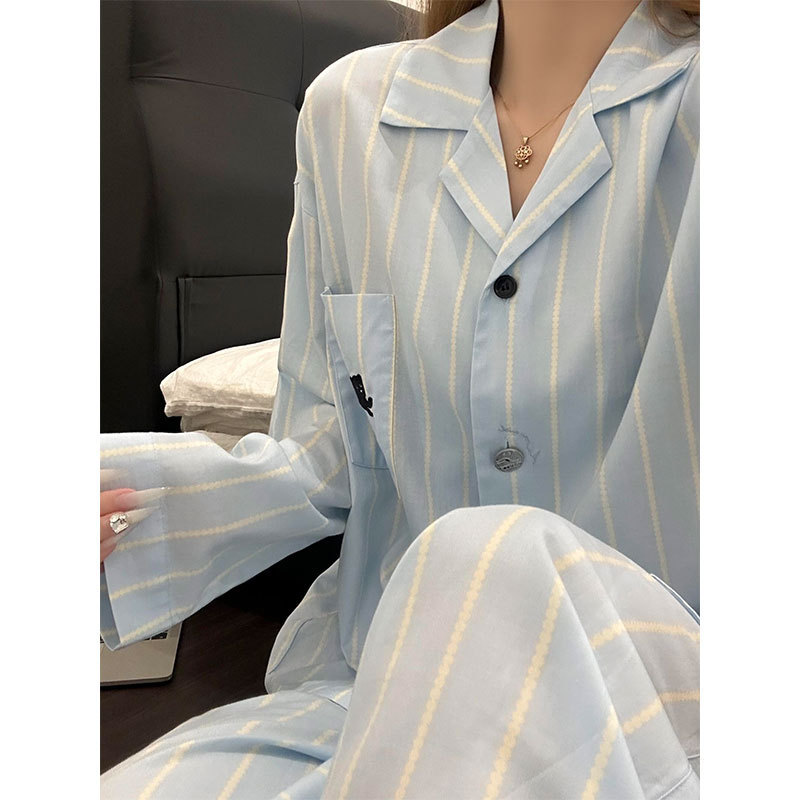 韩系ins甜美简约条纹睡衣女春秋季休闲长袖长裤可外穿家居服套装|undefined