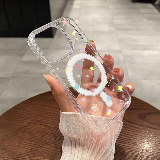 Color star magnetic shell for Apple 16promax acrylic large hole mobile phone case iPhone15 transparent 14
