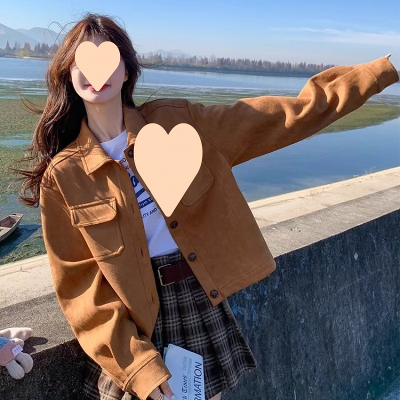 2025春秋新型美ラード鹿の毛皮のコートの女性の小さいサイズのレトロなカジュアルなゆったりしたショートジャケットの上着|undefined