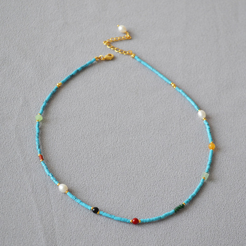 French Vintage Retro Western Court Style Extremely Fine Turquoise Bead Jewelry Extremely Fine Necklace Clasp Necklace
