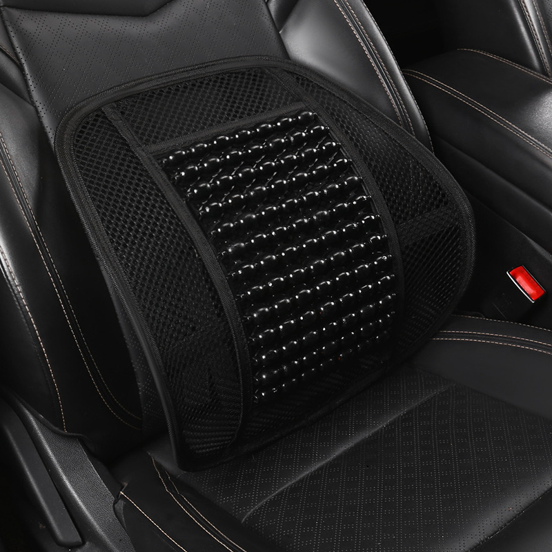 Qìchē Car Lumbar Support Wood Bead Mesh Massage Backrest Cushion (Cool pad) - lumbar-support-only-black