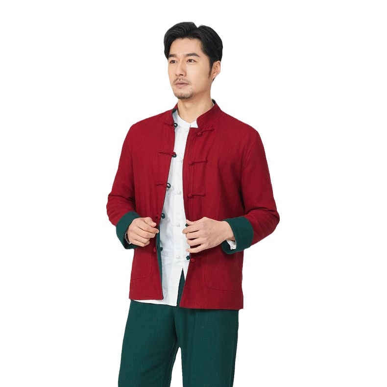 Spring and Autumn Cotton and Linen Double-sided Double-wear Men's Top Tang Suit Chinese Style Casual Retro Button Long-sleeved Jacket