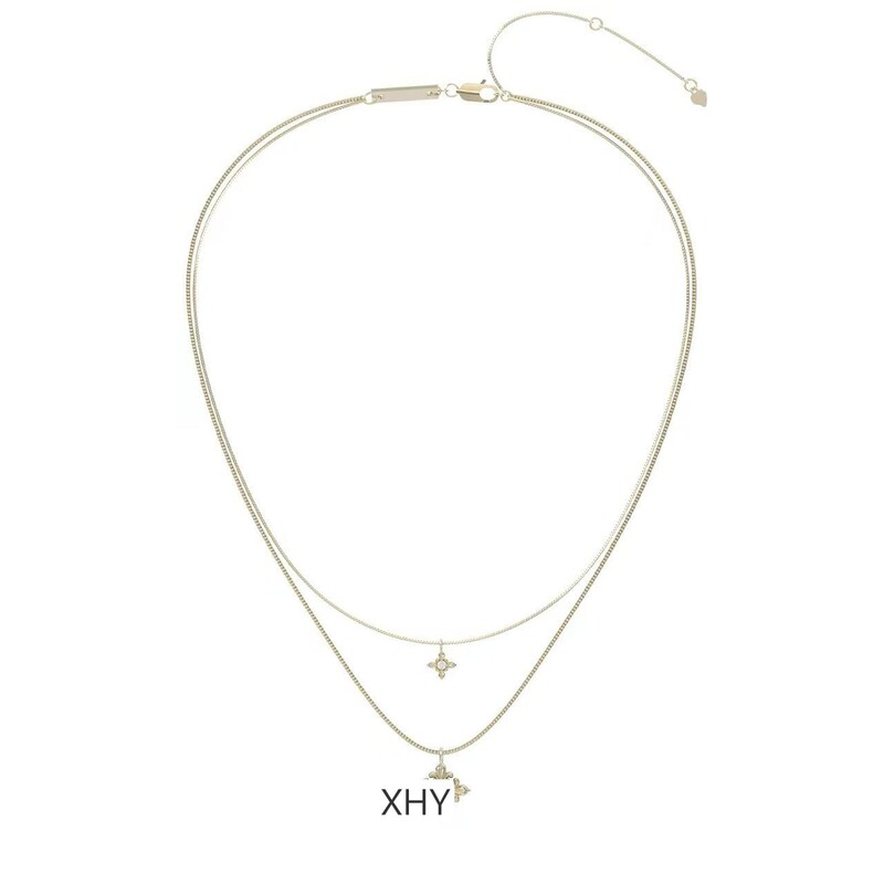 Three Horizontal Sun Large Iris Flower Double-Layer Necklace for Women, Light Luxury Clavicle Chain with a Vintage Design Three Horizontal Sun Large Iris Flower Double-Layer Necklace for Women, Light Luxury Clavicle Chain with a Vintage Design