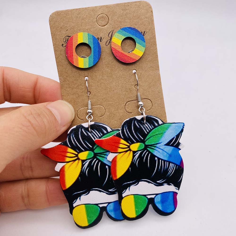 Drop Earrings Classification Casual Rainbow Water Droplets Heart Shape Wood Women's Drop Earrings